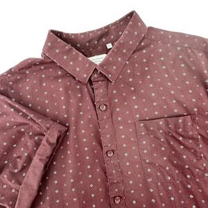 7 Diamonds Mens XL Short Sleeve Button Down Shirt Burgundy Geometric Print 7D63